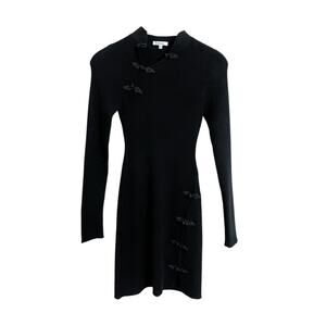 Sau Lee Black Dakota Mandarin Collar Long Sleeve Rib Knit Mini Dress Size 6